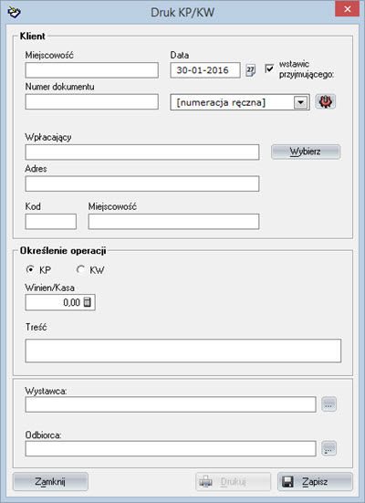 Kasa - Kasa - Druk KP/KW - Program do generowania faktur