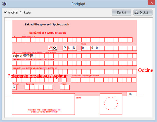 Płatności - Przelewy ZUS - Program faktura