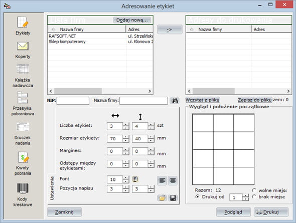 Druki - Etykiety - Program do fakturowania