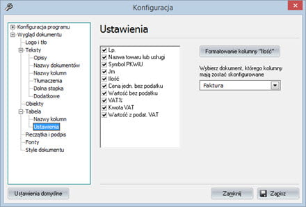 Podstawowe - Wygląd dokumentu - Program faktura