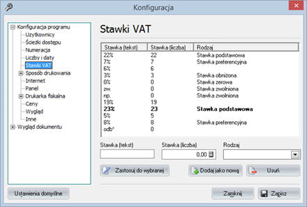 Podstawowe - Konfiguracja programu - System do fakturowania