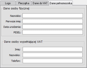 Podstawowe - Dane podatnika - Faktury program