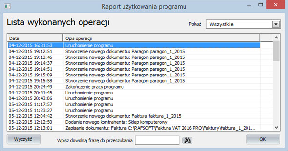 Statystyki - Raport programu - Faktury program