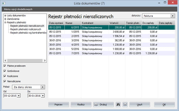 Płatności - Rejestr płatności - Program do faktur