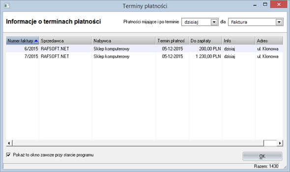 Płatności - Termin płatności - Faktury vat oprogramowanie