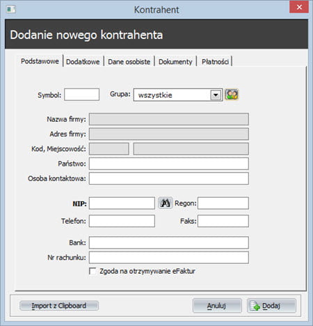 Faktury - Kontrahenci - Dodaj nowego - Faktura vat program