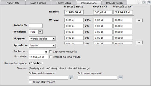 Faktury - Dokument - Nowy dokument zamówienia - formatki - Program fakturowania