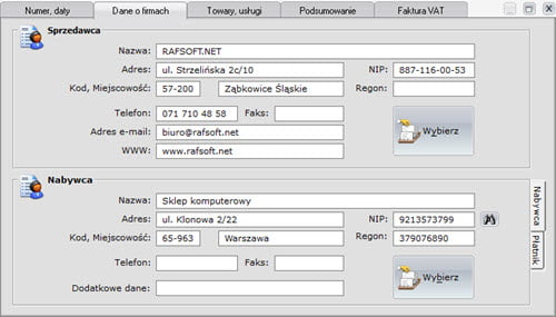 Faktury - Dokument - Tworzenie nowego dokumentu sprzedaży - formatki - Program do faktur