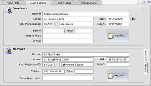 Faktury - Dokument - Nowy dokument zakupu - formatki - Program do wystawiania faktur