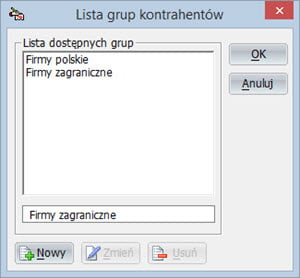 Nazwy grup - Faktura vat program