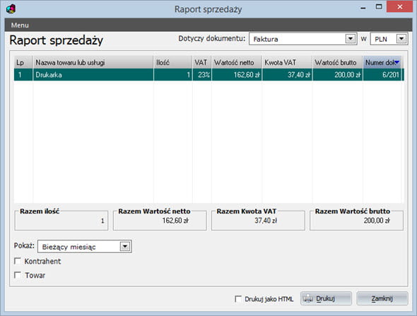 Drukowanie raportów sprzedaży - Program do wystawiania faktur
