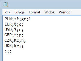 Dodawanie nowych walut - Program wystawianie faktur