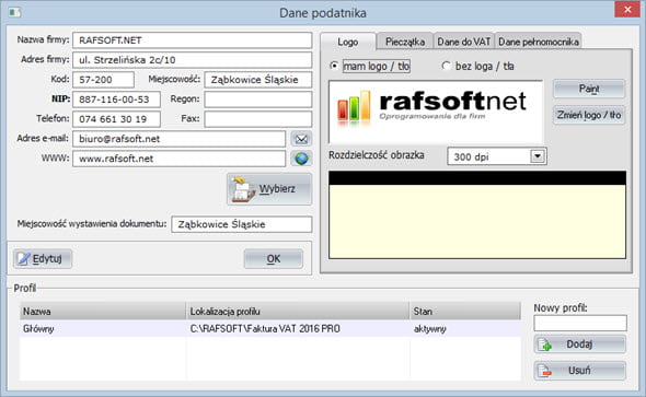 Edycja danych podatnika - Program wystawianie faktur