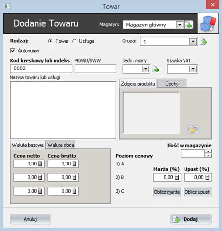 Magazyn - Magazyn - Dodaj nowy towar - Faktury program