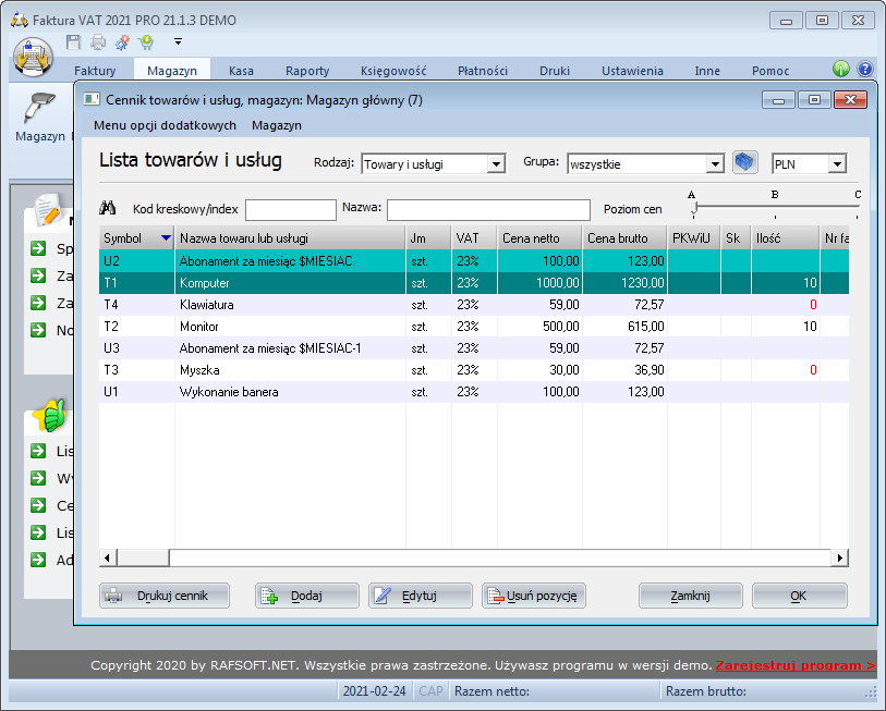 Program do fakturowania z magazynem