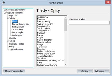 Podstawowe - Wygląd dokumentu - Faktury program