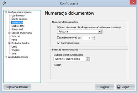 Podstawowe - Konfiguracja programu - Fakturowanie