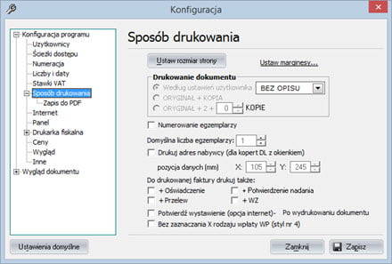 Podstawowe - Konfiguracja programu - Program faktury