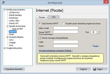 Podstawowe - Konfiguracja programu - Faktura program